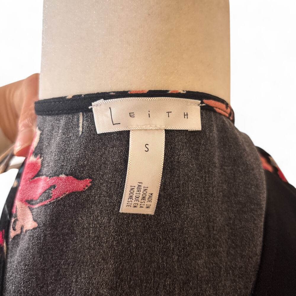 Leith Sleeveless Tropical Floral Flutter Hem Shift Mini Dress Black Small - Picture 7 of 9